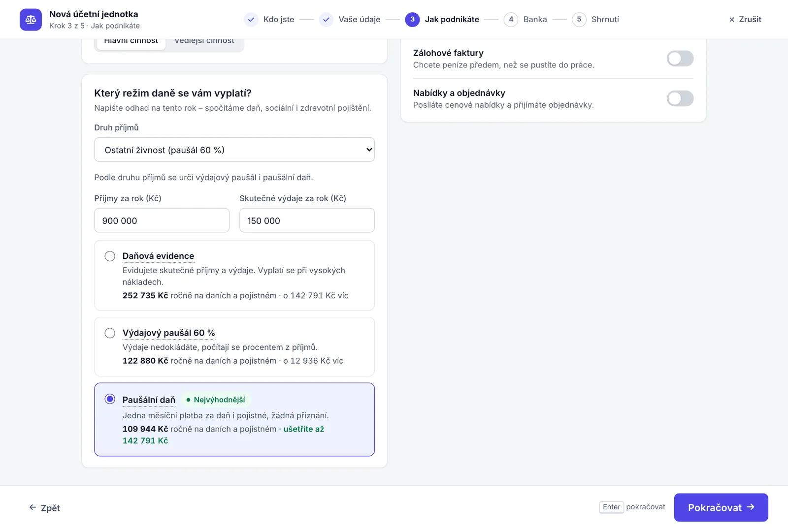 Krok Jak podnikáte pro OSVČ se srovnáním daňové evidence, výdajového paušálu a paušální daně.